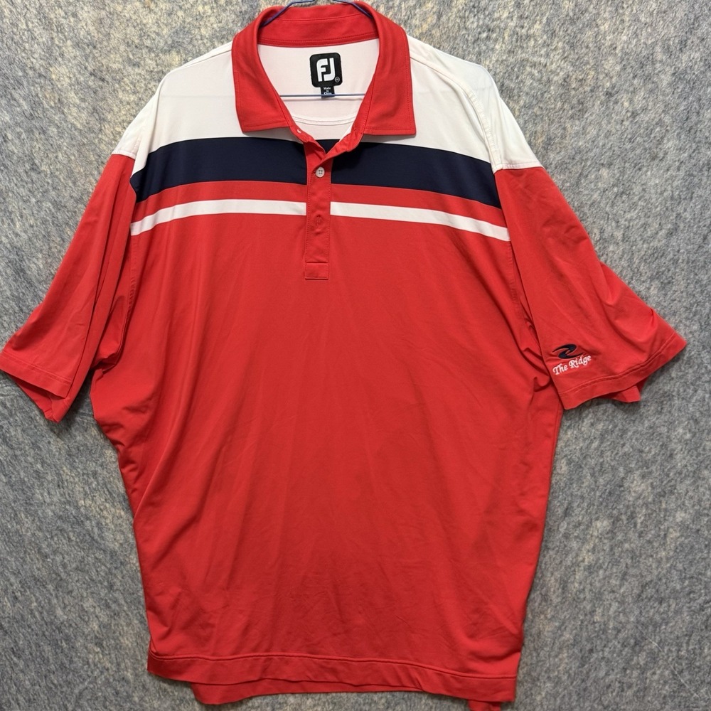FootJoy FJ Golf Polo Mens 2XL Red White Navy The Ridge Performance Shirt